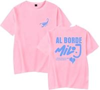 Milo J Merch Al Borde Camiseta Milo J 511 Album Mujeres Hombres Casual Cuello Redondo Manga Corta Retro Tee, rosa, 60