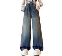 Milokado Kids Girls Jeans Washed Elastic Waist Baggy Wide Leg Jeans Size 4-14 Years, Azul marino, 10-11 Años