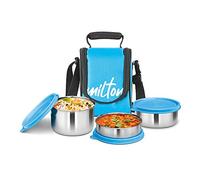 MILTON Fiambrera Tasty 3 de acero inoxidable, 200 ml, 320 ml, 500 ml | A prueba de fugas | Fácil de llevar | Acero inoxidable | A prueba de olores | Grado alimenticio | Peso ligero (Cian, Juego de 3)