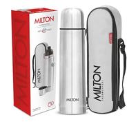 MILTON Tapa abatible 1000 Termoacero 24 horas botella de agua fría y caliente con bolsa, 1 pieza | A prueba de fugas | Botella de oficina | Botella de gimnasio | Inicio | Cocina (Plata, 1000 ml)