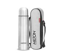 MILTON Tapa abatible 500 Termoacero 24 horas botella de agua fría y caliente con bolsa, 1 pieza | A prueba de fugas | Botella de oficina | Botella de gimnasio | Inicio | Cocina (Plata, 500 ml)