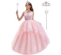 Miltrs Disfraz de bruja para mujer, vestido de tul rosa con burbujas para mujer, con varita y corona, Rosado, S