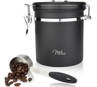 Milu Bote para guardar | 500g, 700g | Bote café hermetico acero inoxidable, tarro de café hermético con cuchara, Recipiente al Vacío para Granos de Café (Negro, 500g)
