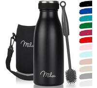 Milu - Botella de acero inoxidable, 350, 500, 750 ml, 1 l, 1,5 l, termo a prueba de fugas, apto para bebidas con gas, para niños y adultos, incluye 1 cepillo de limpieza, color negro, 350 ml