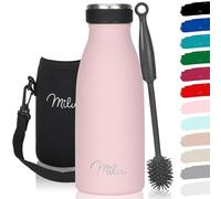 Milu - Botella de acero inoxidable, 350, 500, 750 ml, 1 l, 1,5 l, termo a prueba de fugas, doble pared, apto para bebidas con gas, para niños y adultos, incluye cepillo de limpieza, rosa, 350 ml