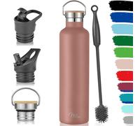 Milu Botella de acero inoxidable 350 ml, 500 ml, 750 ml, 1 l (+3 tapas) - Botella termo con paja, botella de agua, para bebidas calientes, frías y carbonatadas (oro rosa, 1 L)