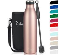 Milu Botella de acero inoxidable de 350, 500, 750 ml, 1 L, 1,5 L, botella térmica aislante, a prueba de fugas, doble pared, apta para bebidas con gas, incluye cepillo de limpieza (oro rosa, 1 L)