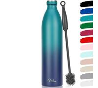Milu Botella de acero inoxidable de 350ml 500ml 750 ml 1 L 1,5 L botella de agua aislada, termo a prueba de fugas, doble pared, apta para ácido carbónico + cepillo de limpieza (Azul Verde, 1,5L)