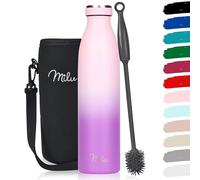 Milu Botella de acero inoxidable de 350ml 500ml 750 ml 1 L 1,5 L botella de agua aislada, termo a prueba de fugas, doble pared, apta para ácido carbónico + cepillo de limpieza (Violeta Rosa, 750ml)