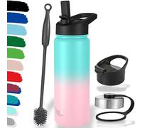 Milu Botella de Agua, 500ml, 750ml, 1000ml (+3 Tapas) - Acero Inoxidable, Libre BPA, Para Bebidas Calientes, Frías y Carbonatadas (Rosa Menta, 500ml)