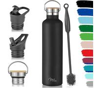 Milu Botella de Agua, 500ml, 750ml, 1000ml (+3 Tapas) - Acero Inoxidable, Libre BPA, Para Bebidas Calientes, Frías y Carbonatadas (Negro, 1l)