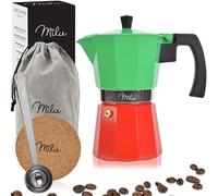 Milu Cafetera Italiana (sin inducción) | 2, 3, 6, 9 Tazas | Cafetera Moka de Aluminio, Expresso Maker - Set comprensivo di sottobicchiere, cucchiaio, spazzola (Italia, 6 tazze (300ml)