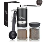 Milu Molinillo de café manual con molinillo de cerámica I Ajuste de molienda sin escalas I Molinillo de café expreso I - con cuchara y cepillo (Negro)