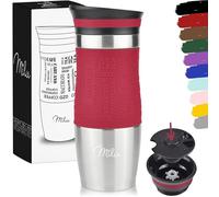 Milu Taza aislante de café y té para llevar 370ml 450ml - 100% a prueba de fugas - Taza de acero inoxidable para beber - vaso de aislamiento al vacío - Caliente y frío (Rojo, 370ml)