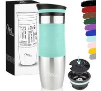 Milu Taza aislante de café y té para llevar 370ml 450ml - 100% a prueba de fugas - Taza de acero inoxidable para beber - vaso de aislamiento al vacío - Caliente y frío (Turquesa, 450ml)