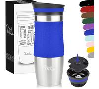 Milu Taza aislante de café y té para llevar 370ml 450ml - 100% a prueba de fugas - Taza de acero inoxidable para beber - vaso de aislamiento al vacío - Caliente y frío (Azul, 370ml)
