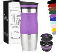 Milu Taza aislante de café y té para llevar 370ml 450ml - 100% a prueba de fugas - Taza de acero inoxidable para beber - vaso de aislamiento al vacío - Caliente y frío (Púrpura, 370ml)