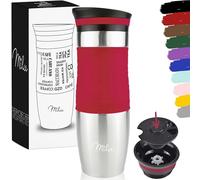 Milu Taza aislante de café y té para llevar 370ml 450ml - 100% a prueba de fugas - Taza de acero inoxidable para beber - vaso de aislamiento al vacío - Caliente y frío (Rojo, 450ml)