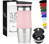 Milu Taza aislante de café y té para llevar 370ml 450ml - 100% a prueba de fugas - Taza de acero inoxidable para beber - vaso de aislamiento al vacío - Caliente y frío (Rosa, 370ml)