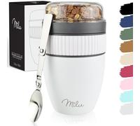 Milu Taza para muesli to go 400ml acero inoxidable I Vaso con 2 Partes para sopas ensaladas Pasta Yogur postres - aso de yogur a prueba de derrames con cuchara (Blanco)