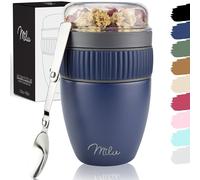 Milu Taza para muesli to go 400ml acero inoxidable I Vaso con 2 Partes para sopas ensaladas Pasta Yogur postres - aso de yogur a prueba de derrames con cuchara (Azul marino)