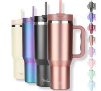Milu Termico con Asa y Pajita 1200ml, Botella de Agua Acero Inoxidable Aislado, Taza térmica, Vaso de viaje para café helado, 24h helado / 12h caliente - 40oz (Rose Gold, 1200ml)
