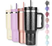 Milu Termico con Asa y Pajita 1200ml, Botella de Agua Acero Inoxidable Aislado, Taza térmica, Vaso de viaje para café helado, 24h helado / 12h caliente - 40oz (Black Leopard, 1200ml)