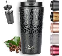 Milu Termo Cafe 300ml, 400ml, 500ml - Vaso Termico Antigoteo, Taza Termica acero inox sin BPA, Vaso Insulated Mug para llevar (Black Leopard, 500ml)