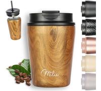 Milu Termo Cafe 300ml, 400ml, 500ml - Vaso Termico Antigoteo, Taza Termica acero inox sin BPA, Vaso Insulated Mug para llevar (Wood, 300ml)