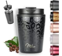 Milu Termo Cafe 300ml, 400ml, 500ml - Vaso Termico Antigoteo, Taza Termica acero inox sin BPA, Vaso Insulated Mug para llevar (Black Leopard, 300ml)