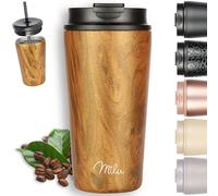Milu Termo Cafe 300ml, 400ml, 500ml - Vaso Termico Antigoteo, Taza Termica acero inox sin BPA, Vaso Insulated Mug para llevar (Wood, 500ml)