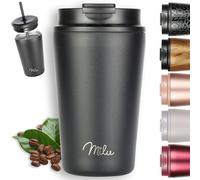 Milu Termo Cafe 300ml, 400ml, 500ml - Vaso Termico Antigoteo, Taza Termica acero inox sin BPA, Vaso Insulated Mug para llevar (Black, 400ml)