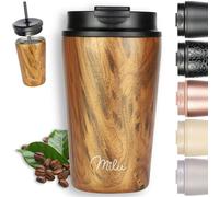 Milu Termo Cafe 300ml, 400ml, 500ml - Vaso Termico Antigoteo, Taza Termica acero inox sin BPA, Vaso Insulated Mug para llevar (Wood, 400ml)