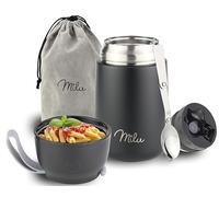 Milu Termo para Comida 650 ml Taza Aislada, Botella de Acero Inoxidable Aislada Alimentos, Beber y sopa de los niños de adultos Térmico (650ml/Negro)