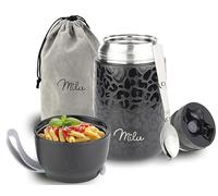 Milu Termo para Comida 650 ml Taza Aislada, Botella de Acero Inoxidable Aislada Alimentos, Beber y sopa de los niños de adultos Térmico (650ml/Black Leopard)