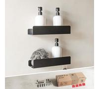MILUKA Pack 2 Estantes de Ducha Negro 30 cm, con Colgador - Estanteria Baño Sin Taladros Resistente al Agua y Oxido - Accesorio Organizador de Ducha Adhesivo para champu y Gel - Modelo NACHI