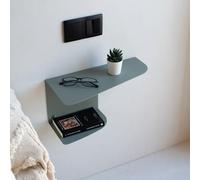 MILUKA Set de 2 Mesillas de Noche Estrechas, Color Verde | Mesita de Noche Flotante de 40 x 20 cm con 2 Niveles | Diseño Moderno, Compacto y Minimalista Que Optimiza el Espacio.