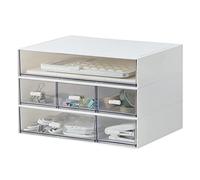 MILULUGO Organizador de escritorio con 6 cajones, organizador de maquillaje, organizador de cosméticos de plástico, cajas de organización de baño, caja de almacenamiento de escritorio (blanco)