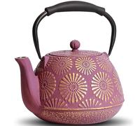 MILVBUSISS Tetera de hierro fundido, 1200 ml, tetera de gran capacidad con infusor para estufa, diseño de Sakura, tetera japonesa para hojas sueltas revestidas con interior esmaltado, mango de