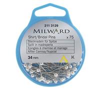 MILWARD Alfileres de costura rectos para camisa/novia, plata/perla, 34 mm, 75 unidades