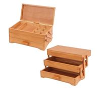 Milward Caja para manualidades Cantilever, 3 niveles, madera de pino, nivel para accesorios, cierre magnético, 17 x 37 x 22,5 cm