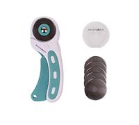 Milward Cortador Rotativo 45 mm para Tela, Cúter Circular con 5 Cuchillas de Repuesto, Mango Ergonómico con Bloqueo de Seguridad, Uso Diestros y Zurdos, Costura, Cuero y Manualidades, Turquesa