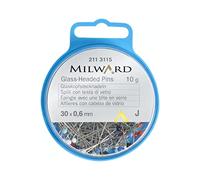 MILWARD Pasadores de coser rectos, cabeza de vidrio, acero, plateado, 30 mm, 10 g