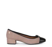 miMaO Glamour - Bailarinas Taupe con tacón y Puntera de Charol Negro, EU 35