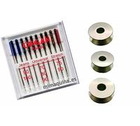 mimaquina.es Sigma 2000 Kit-Basic. Estuche de 10 Agujas Surtidas y 3 canillas metalicas
