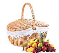 Mimbre con mango de diseño | Vacío de cestería para flores | Gran baúl de almacenamiento para picnic playa camping pausa almuerzo boda reunión jardín evento escolar