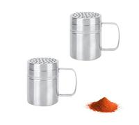 Mimdixy 2Pcs Salt and Peppers Shakers,Stainless Steel Seasoning Jar with Handle Seasoning Dispenser for Salt Sugar Peppers,Silver