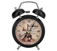 Mimdixy Despertadores analógicos, 4,6 x 3,2 x 2,1 Pulgadas, Reloj Despertador Redondo de Metal con luz Nocturna, Mini Reloj de Mesa Digital con Pilas para Dormitorio, mesita de Noche, (Negro)