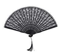 Mimdixy Handheld Folding Fan Double Layer Vintage Janpanese Style Flower Lace Hand Folding Fan for Women Performance Gifts Party Decoration Prop (Varilla Negra Encaje Negro)