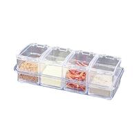 Mimdixy Juego de 4 botes para condimentos con bandeja, caja de condimentos acrílica, tarro para condimentos con tapas, azucarero, juego de recipientes para sal para servir azúcar, sal,